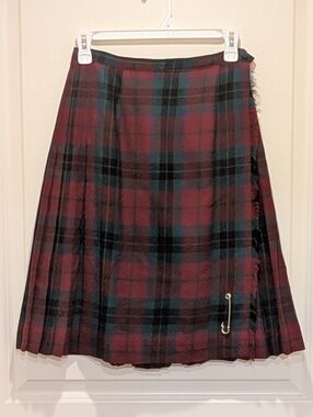 EUC Vintage Aljean 0 Oxblood and Green Tartan Plaid Skirt Kilt